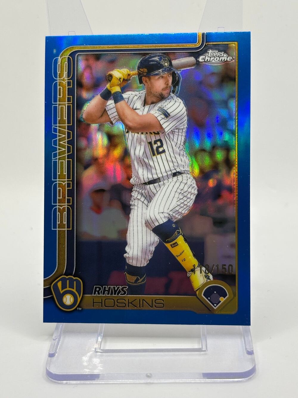 2025 Topps Chrome Rhys Hoskins Blue Refractor 118/150 SP Milwaukee Brewers